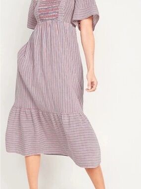 Old Navy Fit & Flare Striped Tie-Back Smocked Midi Dress Size S NWT